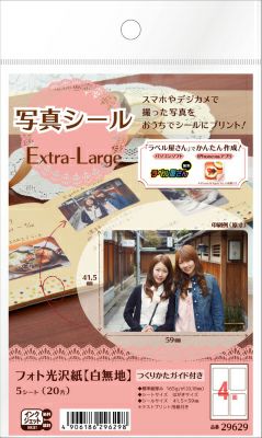 エーワン 写真シール Extra-Large インクジェット用 はがきサイズ 29629
